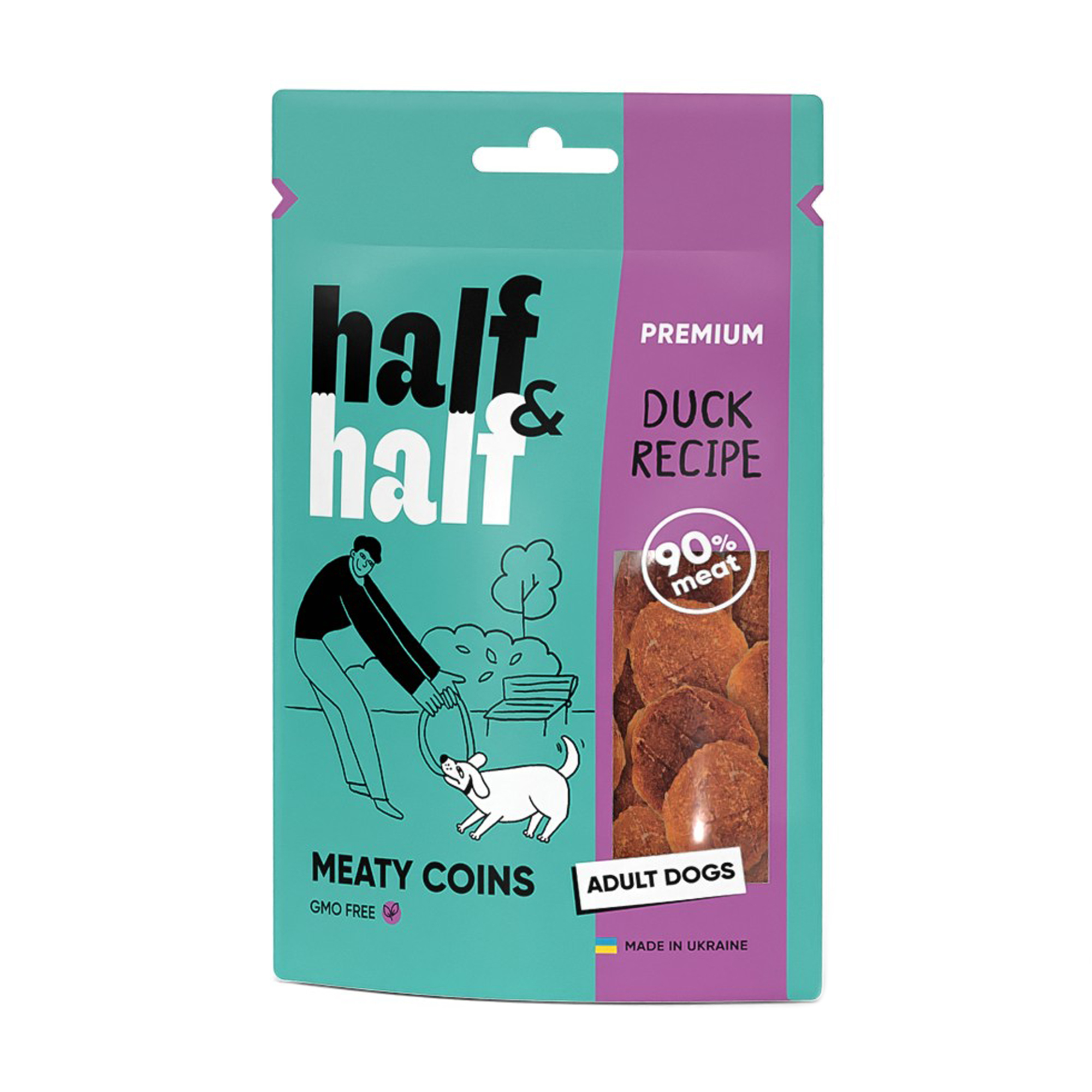 Ласощі для собак Half&amp;Half у формі м'ясних монет, із качкою, 100 г